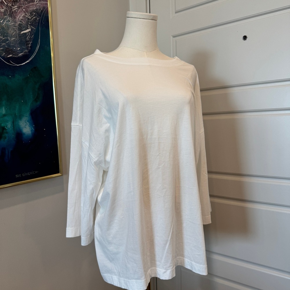 Maeve Anthropologie White Oversized Boat Neck Long Sleeve Cotton Tee Shirt Large